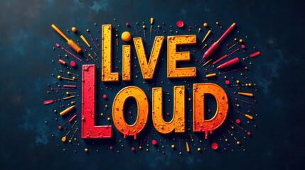 Vibrant Textural Composition Featuring the Words Live Loud, Rendered in a Bold, Expressive Style with Dynamic Color Splashes and Artistic Elements