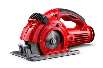 Red cordless circular saw on white background