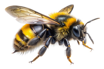 bee isolated on white. bee on white background. a stunning bumblebee is flying isolated on transparant