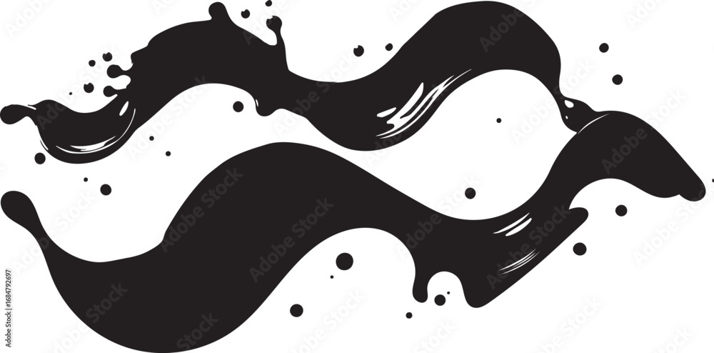 Poster abstract black paint swirls on a transparent background dynamic ink splashes design element modern i