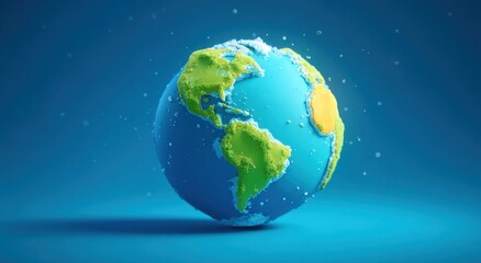 Fototapeta premium Colorful 3D globe model showcasing continents and lush vegetation against a starry background
