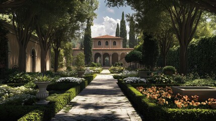 Obraz premium Serene Italian Villa Garden Path
