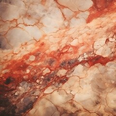 Fototapeta premium Warm marble stone texture with natural red and beige veins, high-resolution abstract surface ideal for backgrounds, luxury interiors and product design.