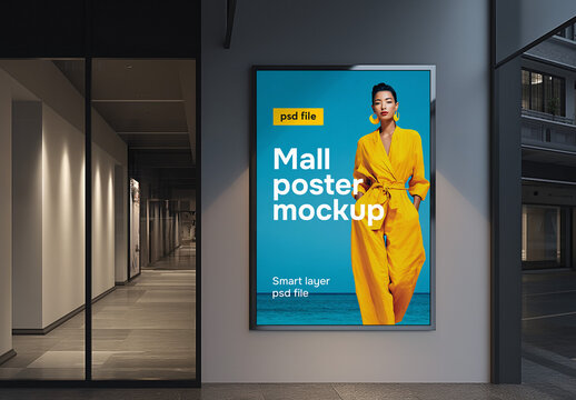 Shopping mall interior poster box mockup