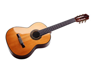 Obraz premium Classic acoustic guitar, light brown wood, angled view