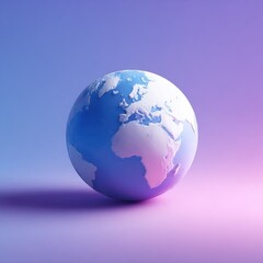 Fototapeta premium Globe illustrated in blue with white continents on a purple background displaying global geography concepts