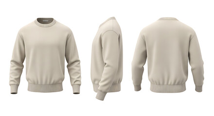 Crewneck Sweatshirt Mockup: Front, Side, and Back Views on White Background