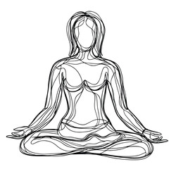 Abstract Line Art Depiction of a Woman in Lotus Position Meditating Peacefully with Clean and Minimalistic Aesthetic