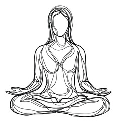 Minimalist Woman in Lotus Pose Line Art Serene Meditation and Spiritual Connection Depiction for Wellness and Mindfulness