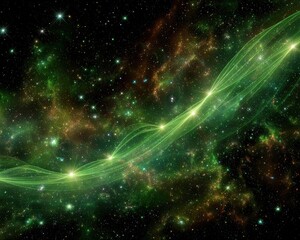 Colorful Green Nebula In Dark Space