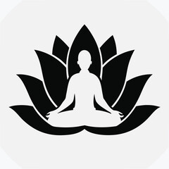 Meditative Silhouette Yoga Pose on Lotus Flower Spiritual Wellness and Relaxation Illustration