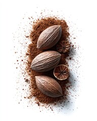 Gourmet Nutmeg Seeds On White Background