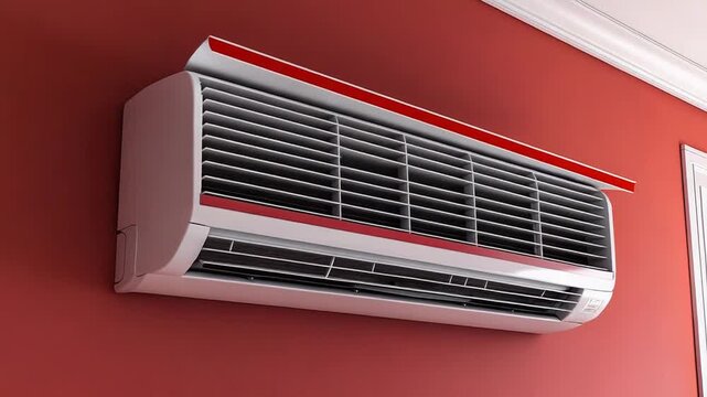 Modern air conditioner cooling a room with red walls