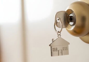 House Key in Door Lock Symbolizing New Home Ownership