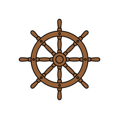 Classic Wooden Ship's Wheel Hand-Drawn Illustration Representing Nautical Travel, Maritime Navigation, and Journey Concepts with Steering Control.