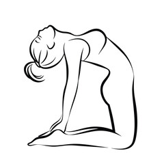 Elegant Line Art Depiction of a Woman Performing the Ustrasana Yoga Pose Graceful Silhouette in a Minimalist Style