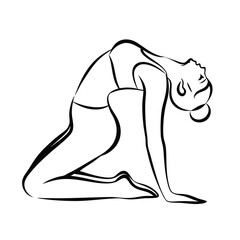 Elegant Black and White Line Art Depicting a Woman in the Camel Pose Yoga Asana with Focus and Grace