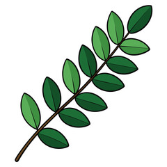 Obraz premium Green Leafy Branch with Dark Outline on White Background leaves plant