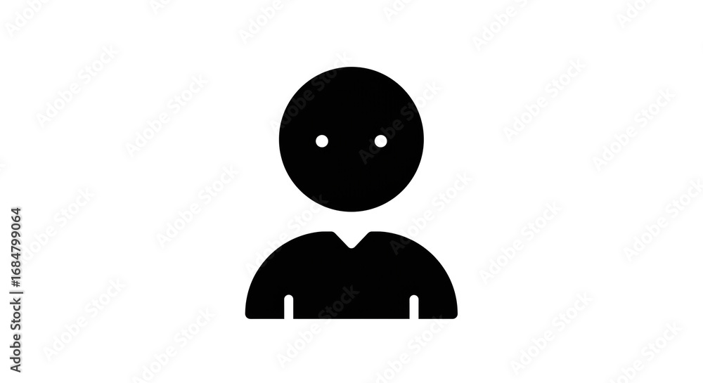 Poster a simple black silhouette of a person with a round head and a minimalist design on a white backgroun