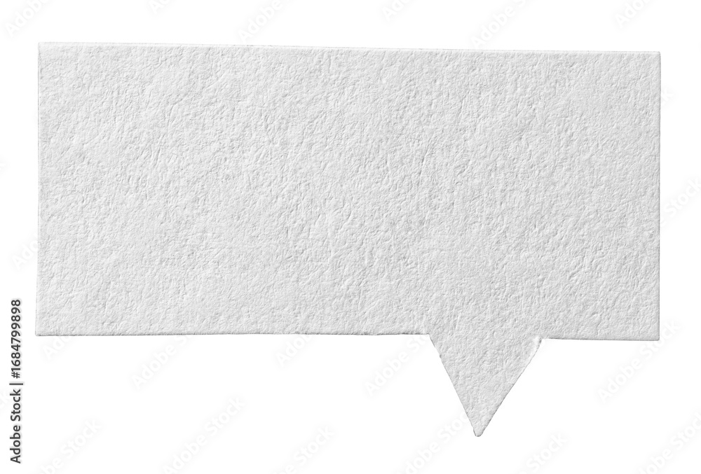 Poster blank white cut out cardboard paper speech bubble with texture and copy space for text on transparen