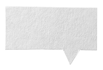 Blank white cut out cardboard paper speech bubble with texture and copy space for text on transparent png background design element