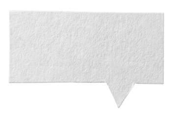 Blank white cut out cardboard paper speech bubble with texture and copy space for text on transparent png background design element