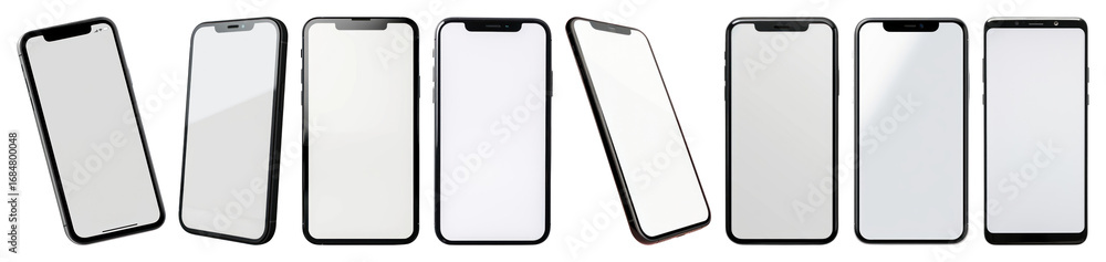 Poster png multiple smartphone mockup angles, element set on transparent background