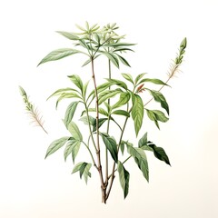 Fototapeta premium Realistic green cannabis plant illustration, symbolizing health, nature, growth and medicine, decorative botanical artwork merging natural lifestyle with eco identity design for modern product brandin