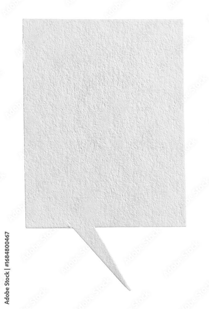 Poster blank white cut out cardboard paper speech bubble with texture and copy space for text on transparen