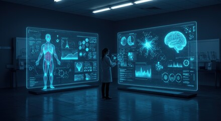 Scientist Analyzing Futuristic Medical Data Interfaces.