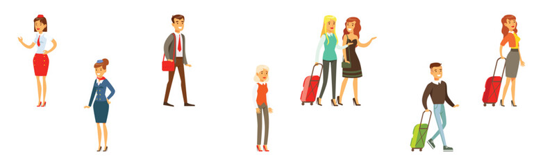 People Character Passenger Moving Enjoy Their Trip Vector Set