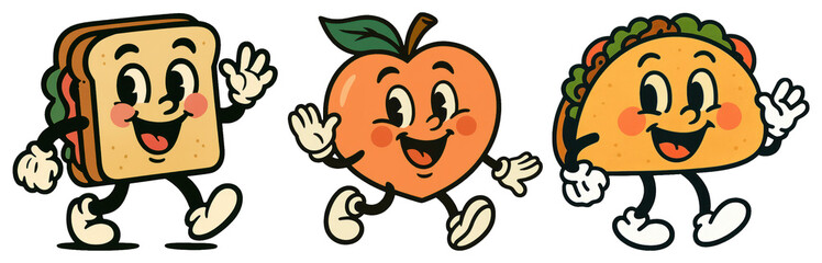 Obraz premium PNG Playful food characters dancing happily, element set on transparent background