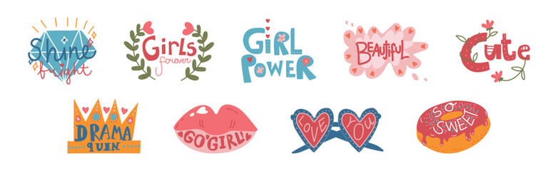 Different Girl Power Symbol and Object Vector Set