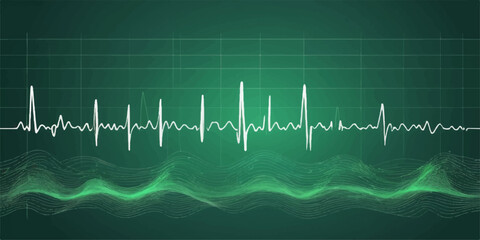 A continuous green heartbeat pulse on a medical monitor forms a heart shape, illustrating life and love in healthcare