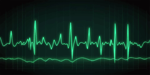 A graphic green line illustrating a medical heartbeat on a monitor shows a patient's life pulse and health rate