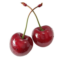 Two cherries on black background