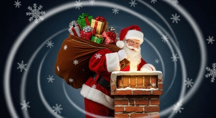 Santa Claus delivering presents down the chimney on Christmas Eve