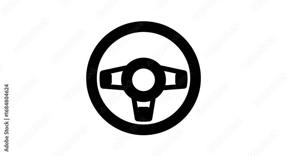 Poster a simple black outline of a car steering wheel centered on a white background in a minimalist style