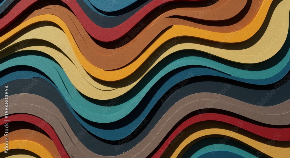 Poster a vibrant, layered design showcases numerous wavy bands of color, creating a dynamic and visually en