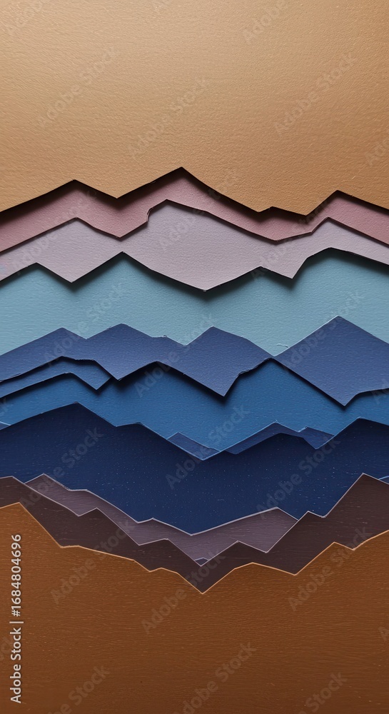 Aufkleber a layered design of abstract mountains, featuring a range of muted tones from light pastels to deep 