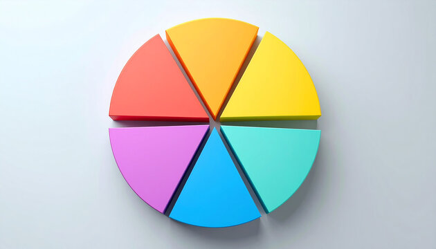 6 segment pie chart, vibrant color palette. For reports, business presentations, digital dashboards.