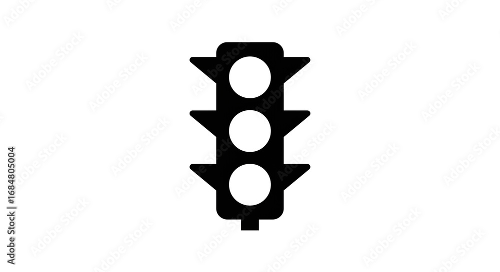 Poster a simple black traffic light icon with three white lights against a plain white background centered 