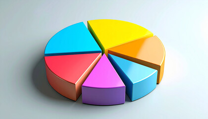Obraz premium 6 segment pie chart, vibrant color palette. For reports, business presentations, digital dashboards.