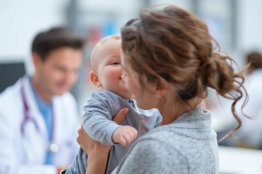 Mother and cute baby Look at each other