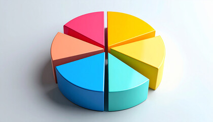Obraz premium 6 segment pie chart, vibrant color palette. For reports, business presentations, digital dashboards.