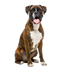 Obraz premium cute boxer dog smiling with tongue out sitting on boxer dog boxer puppy boxer portrait happy boxer smiling boxer transparent background image