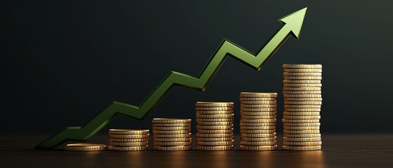 Growing financial success with coins and graph.