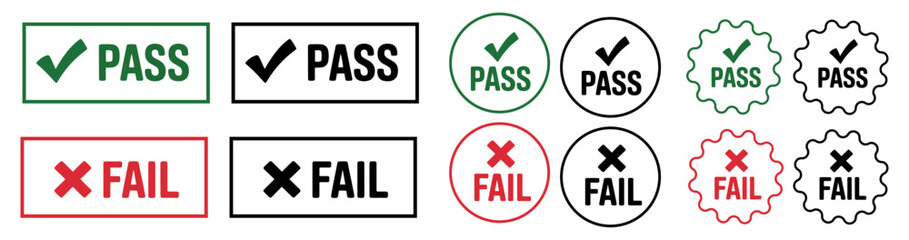 pass fail approval stamp icon set