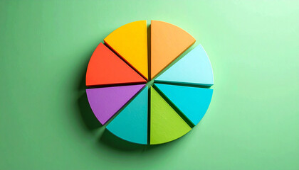 Fototapeta premium 8 segment pie chart, vibrant color palette. For reports, business presentations, digital dashboards.