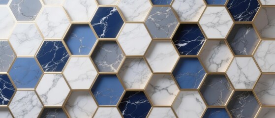 Hexagonal Pattern with Marble and Blue Accents